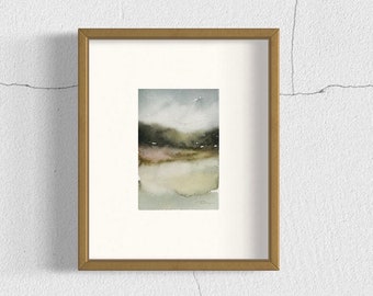 Small 3.75x6" Original Abstract Watercolor Landscape Painting, vertical moody landscape, Original small accent Wall Art