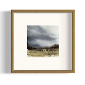 Small 6x6" Original Abstract Watercolor Landscape Painting, Square Modern Moody abstract wall art, modern fine art