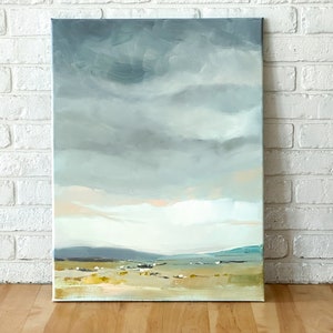 Original Landscape Moody Abstract, 18x24” sky landscape Wall Art Blue