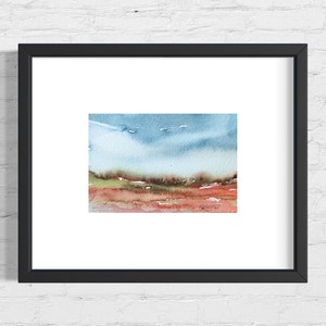 Small Original Abstract Watercolor Landscape Painting, Pink and Blue Loose Abstract Wall Art, 4x6” Painting