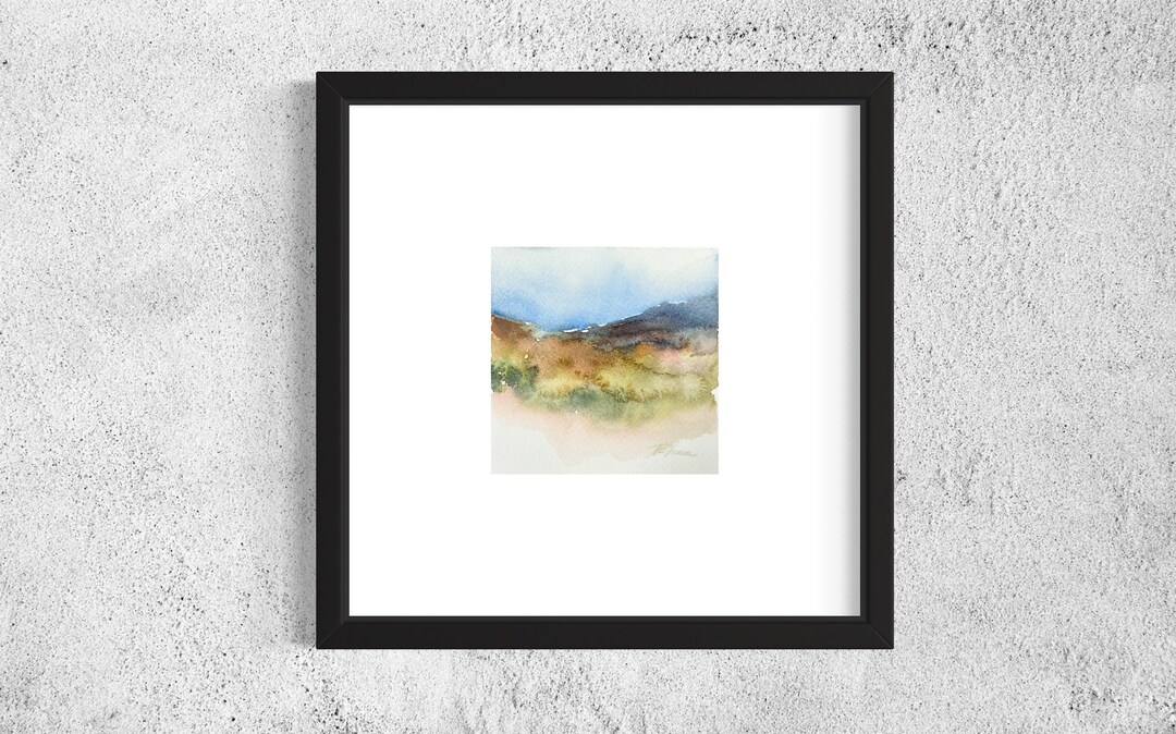Small 4x4 Original Abstract Watercolor Landscape, Miniature Square
