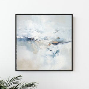 Digital Art Download, Abstract Oil Painting Art print digital,  Instant Download, White and Blue Abstract Wall Art Print Square