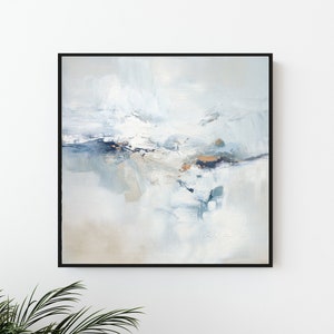 Digital Art Download, Abstract Oil Painting Art print digital, Instant Download, White and Blue Abstract Wall Art Print Square image 1