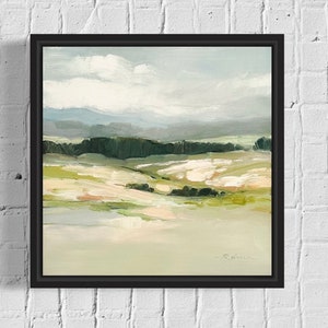 Small Original Oil Painting Abstract Landscape, 12x12”  Original Modern Square Wall Art, Soft Pink Green Blue Landscape