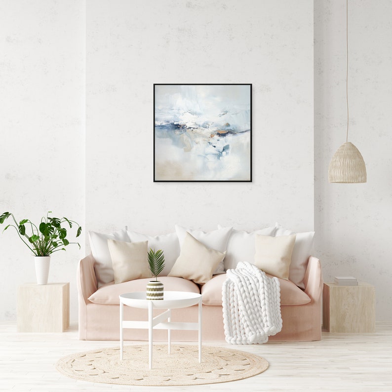 Digital Art Download, Abstract Oil Painting Art print digital, Instant Download, White and Blue Abstract Wall Art Print Square image 4