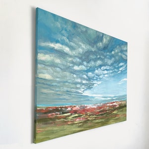 Large Original Oil Painting, Large Blue Cloudy Abstract Landscape, Bright Blue Original Wall Art, Impressionist Landscape image 2