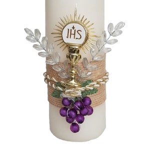 Holy First Communion Chalice, Clear Wheat and Grapes Amazing Candle