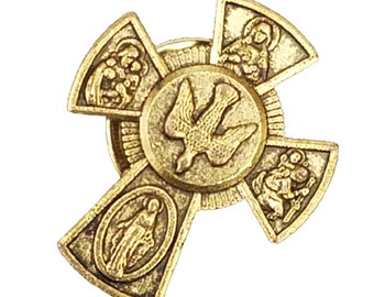 First Communion Cross Lapel Pin: Religious Figures, Holy Spirit Dove