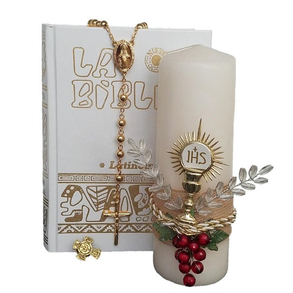 Holy First Communion SPANISH Complete Bible, Candle and Rosary