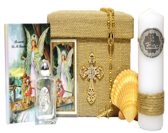 7 Piece Guardian Angel Baptism/Christening GiftBox in SPANISH/GOLD