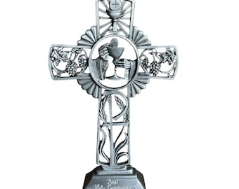 First communion 6” First Communion Blessed Pewter Standing Cross Gift present decoration keepsake souvenir