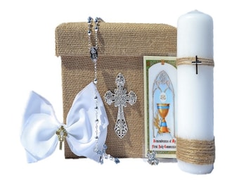 Boîte-cadeau/souvenir de première communion de la première communion en anglais, 6 pièces pour fille