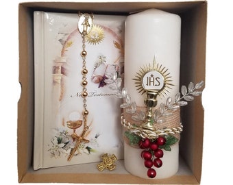 First communion 4 Piece Holy First Communion in Spanish and English Offering Giftset Keepsake