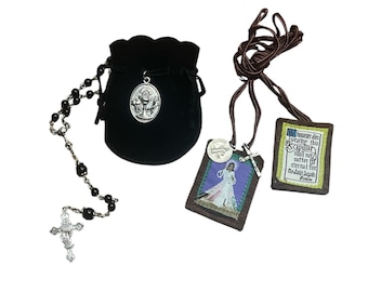 Black First Communion Rosary and Scapular Bag