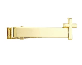 Brass Metal Gold Tie Bar Clip First Communion Funeral Cross End