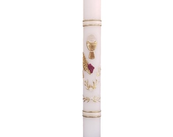12" First Communion Candle: Holy Chalice, Grapes & Wheat