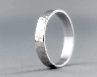 Narrow Sterling Silver Hammer Textured Ring