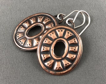 Oval Embossed Patterned Copper Earrings