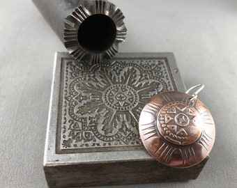 Sunburst Starburst Round Domed Copper Earrings