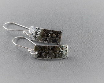 Sterling Silver Stamped Rectangle Dangle Earrings