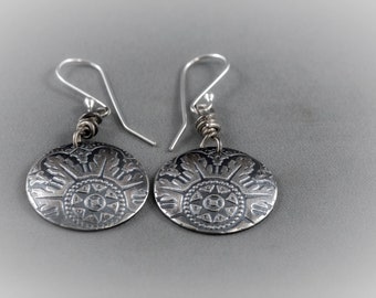 Round Silver Mandala Earrings