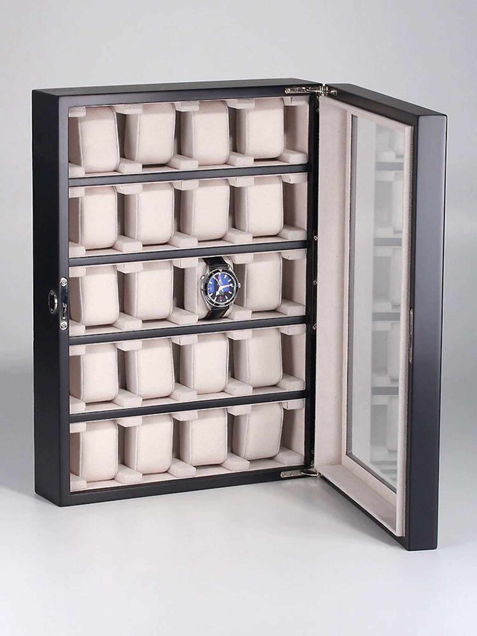 Black wooden watch display case Etsy