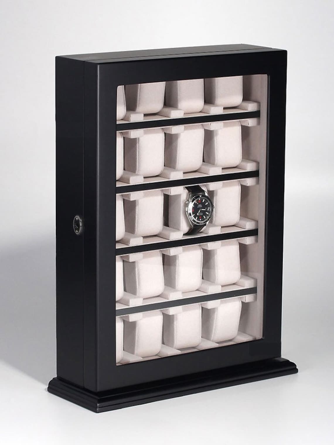Black wooden watch display case Etsy