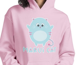 Linda sudadera con capucha para gatos Kawaii, camisa de anime, ropa japonesa, sudadera Harajuku, ropa pastel, ropa de calle de dibujos animados, rosa claro, azul