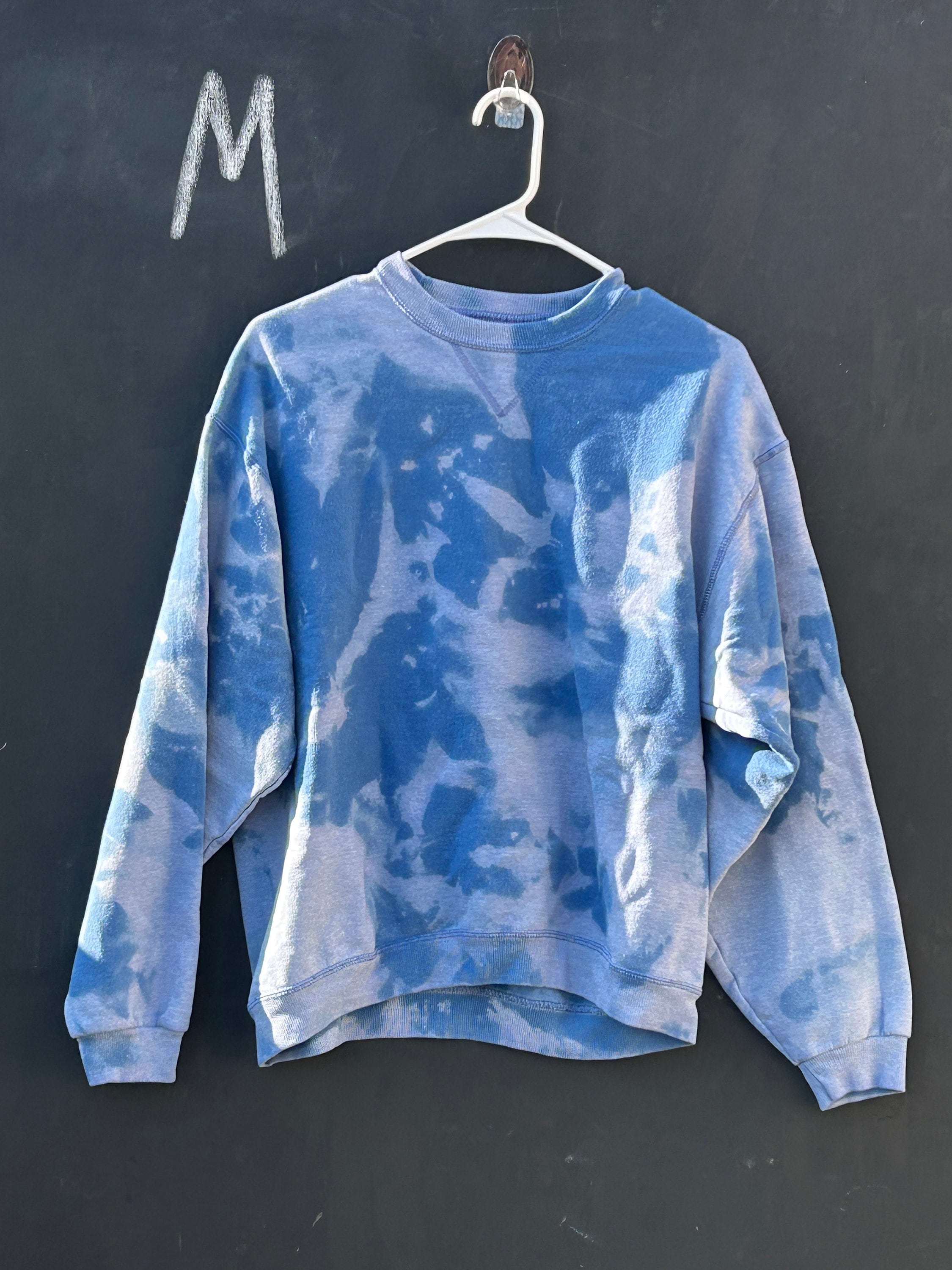 Bleach Dyed Blue Crewneck Sweatshirt Medium