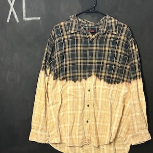 Bleach Dyed Distressed Brown/Blue Button Up Flannel - XL