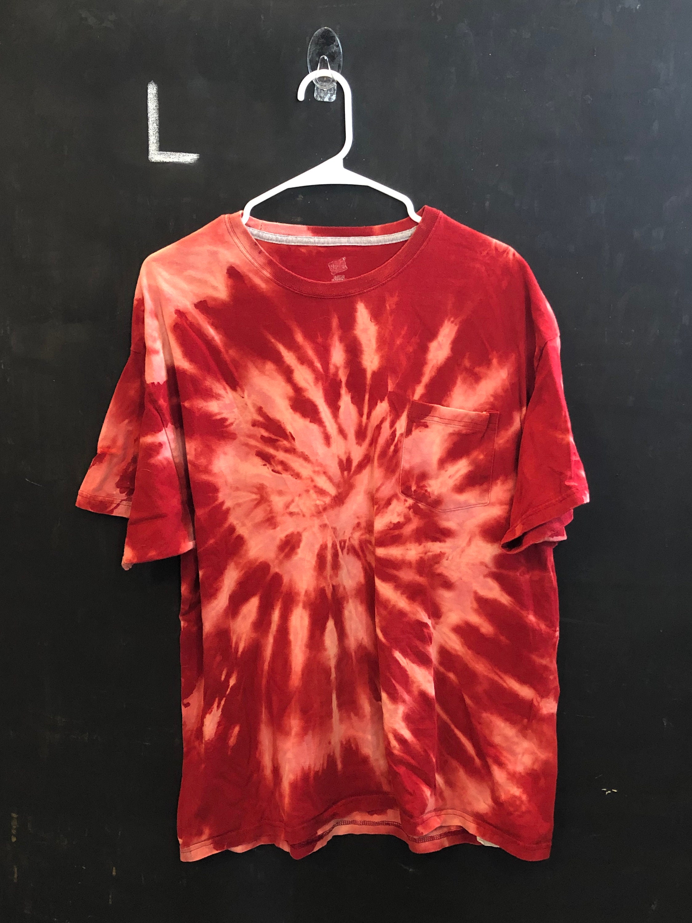 Bleach Dyed Red Pocket T Shirt Large