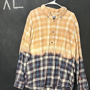 Bleach Dyed Blue Plaid Flannel- XL