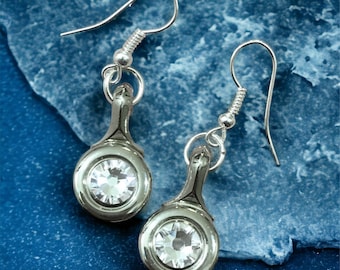 Flute Key Earrings (Trill Key) Pierced Earrings (fish hook) Trill key with Clear Swarovski Crystals