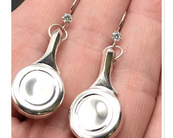 Crystal embellished Flute Key Earrings - Matching Silver B Keys hanging from crystal embellished Sterling Silver Fishhooks.