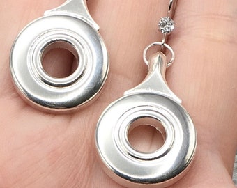 Open Hole (French Model) Silver Flute Key Pierced earrings with decorative crystal on Sterling Silver Fish hooks!