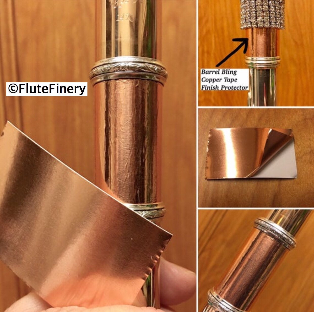 Copper Tape Flute Barrel Bling Finish Protector - for use with Flute Barrel Bling. Includes 4 pieces. Please read full description below.
