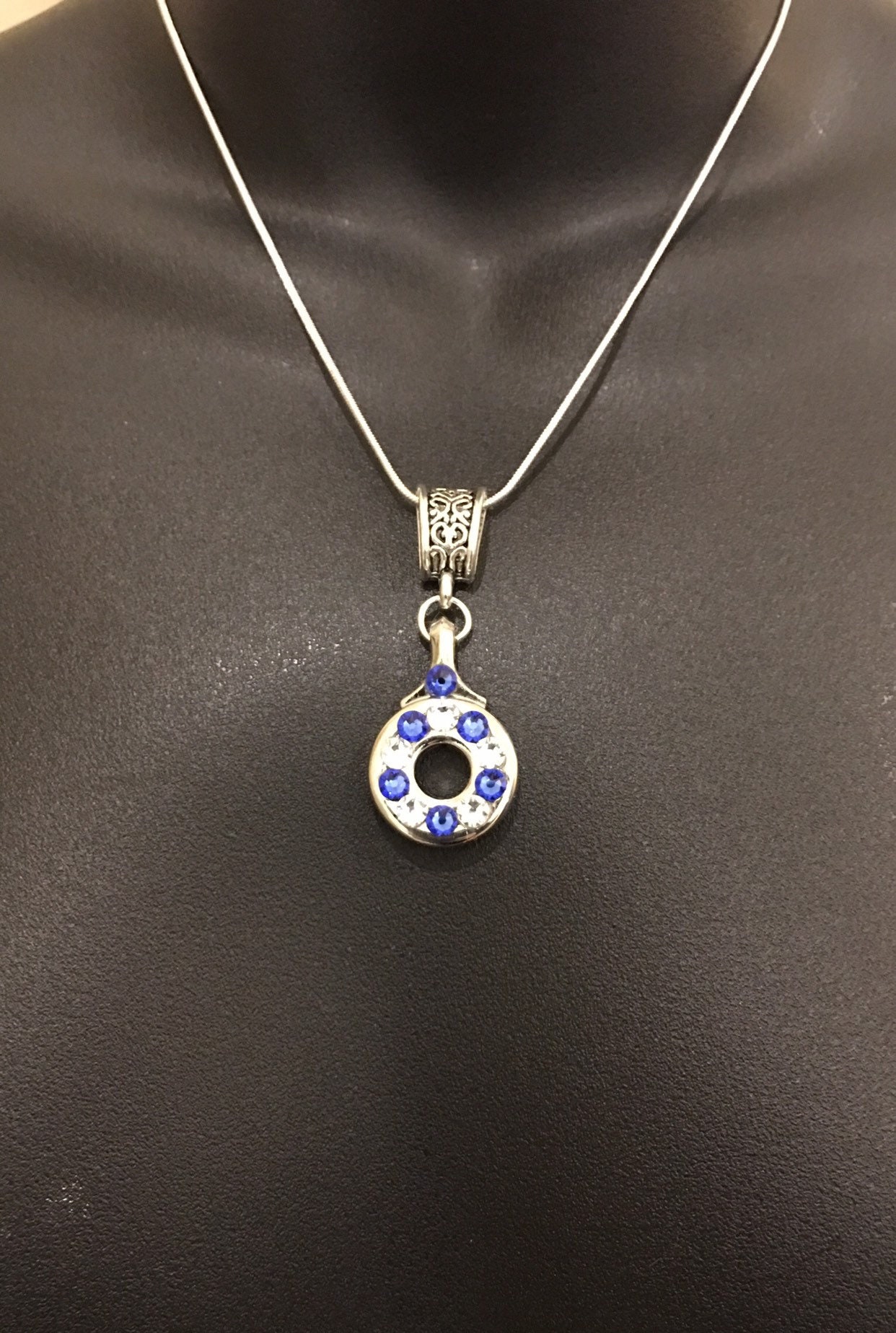 Flute Key Necklace Silver Flute Key Blue & Clear Swarovski Etsy