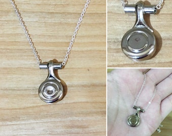 Flute Key Necklace, Extra mechanism on either side of neck - flute trill key on delicate silver cable chain.