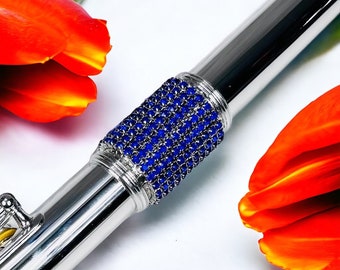 Flute Barrel Bling-ROYAL BLUE, Plus 2 copper barrel finish protectors, acrylic app wand, carrying case, cleaning cloth, app. instructions