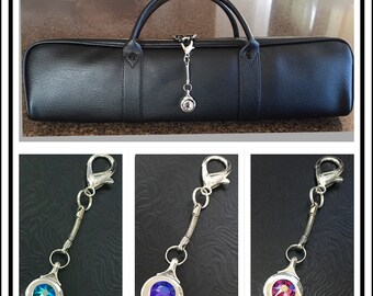 Flute Key Zipper-Pull (French key) with decorative silver lobster claw with your choice of 3 Swarovski Crystal Colors