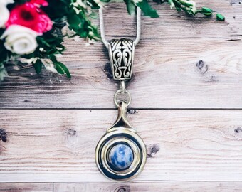 Flute Key Necklace with your choice of Agate Stone with matching silver plated snake chain and decorative Bail -three styles available!