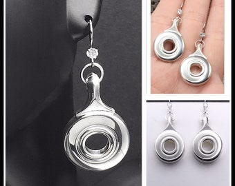 Open Hole (French Model) Silver Flute Key Pierced earrings with decorative crystal on Sterling Silver Fish hooks!