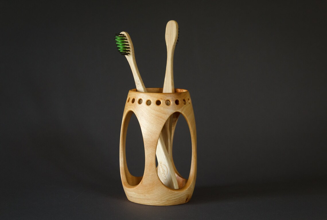 Wooden toothbrush holder cup. Makeup brush holder. Farmhouse Etsy