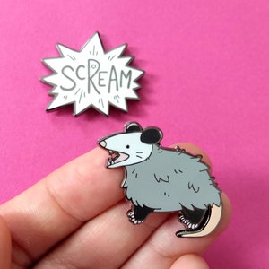 Screaming Opossum Enamel Pin — Opossum Pin — Possum Hard Enamel Pin — Scream Pin Lapel Pin