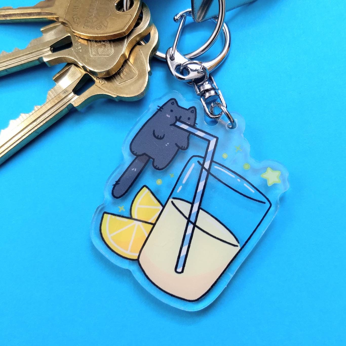 Orange Juice Cat Lemonade Cat Keychain Cute Kitty Cat Etsy