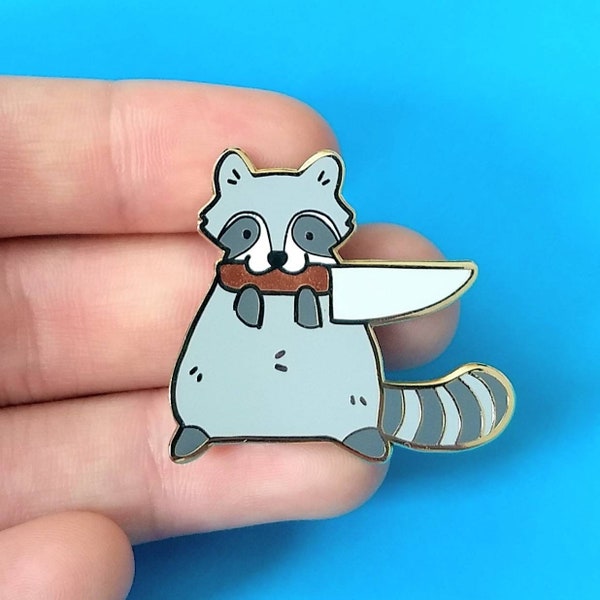 Knife Raccoon Enamel Pin — Raccoon Holding Knife Pin — Knife Animal Enamel Pin Animal With Knife Pin — Raccoon Lapel Pin — Trash Animal