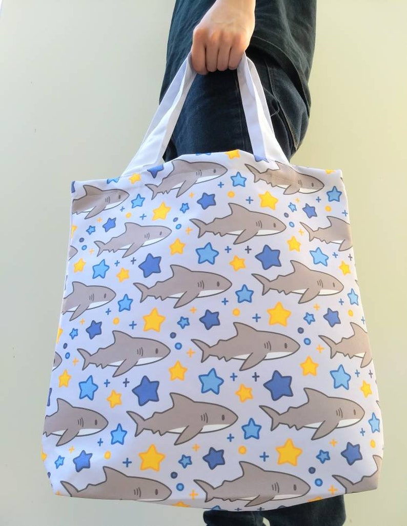 Shark Sea Puppy Tote Bag \u2014 Cute Shark Shopping Bag \u2014 Ocean Marine Life Shoulder Bag \u2014 Sea Life Tote Bag