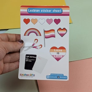 Lesbian pride sticker sheet, set of 6 stickers, Lesbian pride stickers