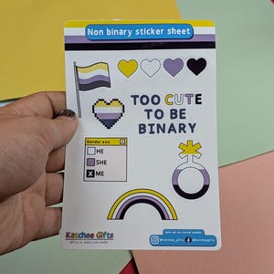 Ark med icke-binära pride-klistermärken, set med 6 klistermärken, icke-binära pride-klistermärken