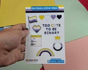 Non-Binary pride sticker sheet, set of 6 stickers, Non Binary pride stickers
